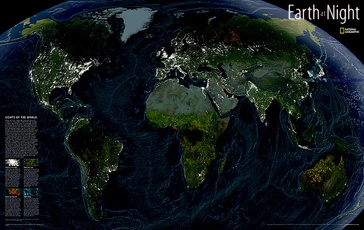 Wereldkaart 20306 Aarde bij nacht | 89 x 57 cm | National Geographic