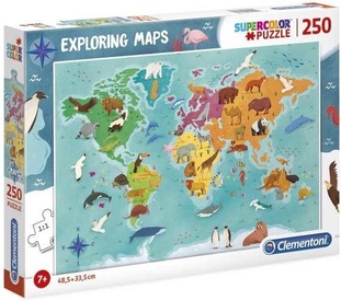 Kinderpuzzel Dieren Wereld exploring map | Clementoni