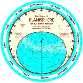 Sterrenkaart - Planisfeer 40 graden noorderbreedte (engelstalig) | Rob Walrecht Productions1