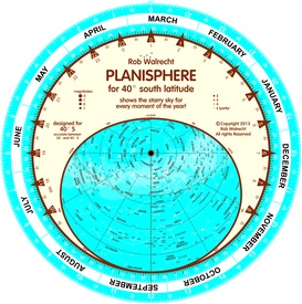 Sterrenkaart - Planisfeer 40 graden zuiderbreedte (engelstalig) | Rob Walrecht Productions1