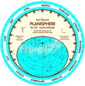 Sterrenkaart - Planisfeer 30 graden zuiderbreedte (engelstalig) | Rob Walrecht Productions1