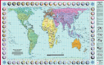 Wereldkaart Map of the world in Peters-Projection 130 x 82 cm - Engels | Huber Verlag