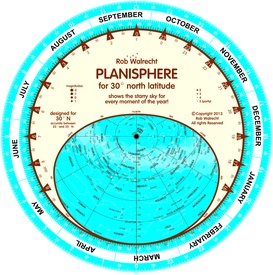 Sterrenkaart - Planisfeer 30 graden noorderbreedte (engelstalig) | Rob Walrecht Productions1