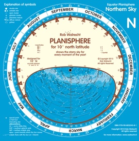 Sterrenkaart - Planisfeer Ecuator - Evenaar (engelstalig) 10° Noord en 10° Zuid | Rob Walrecht Productions